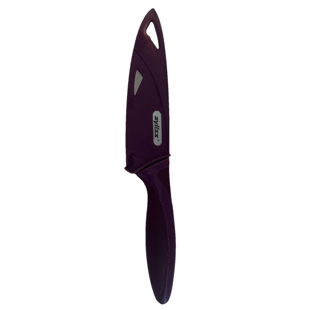 Zyliss Stainless/Inox Serrated Knife Purple Handle With Sheath EUC!